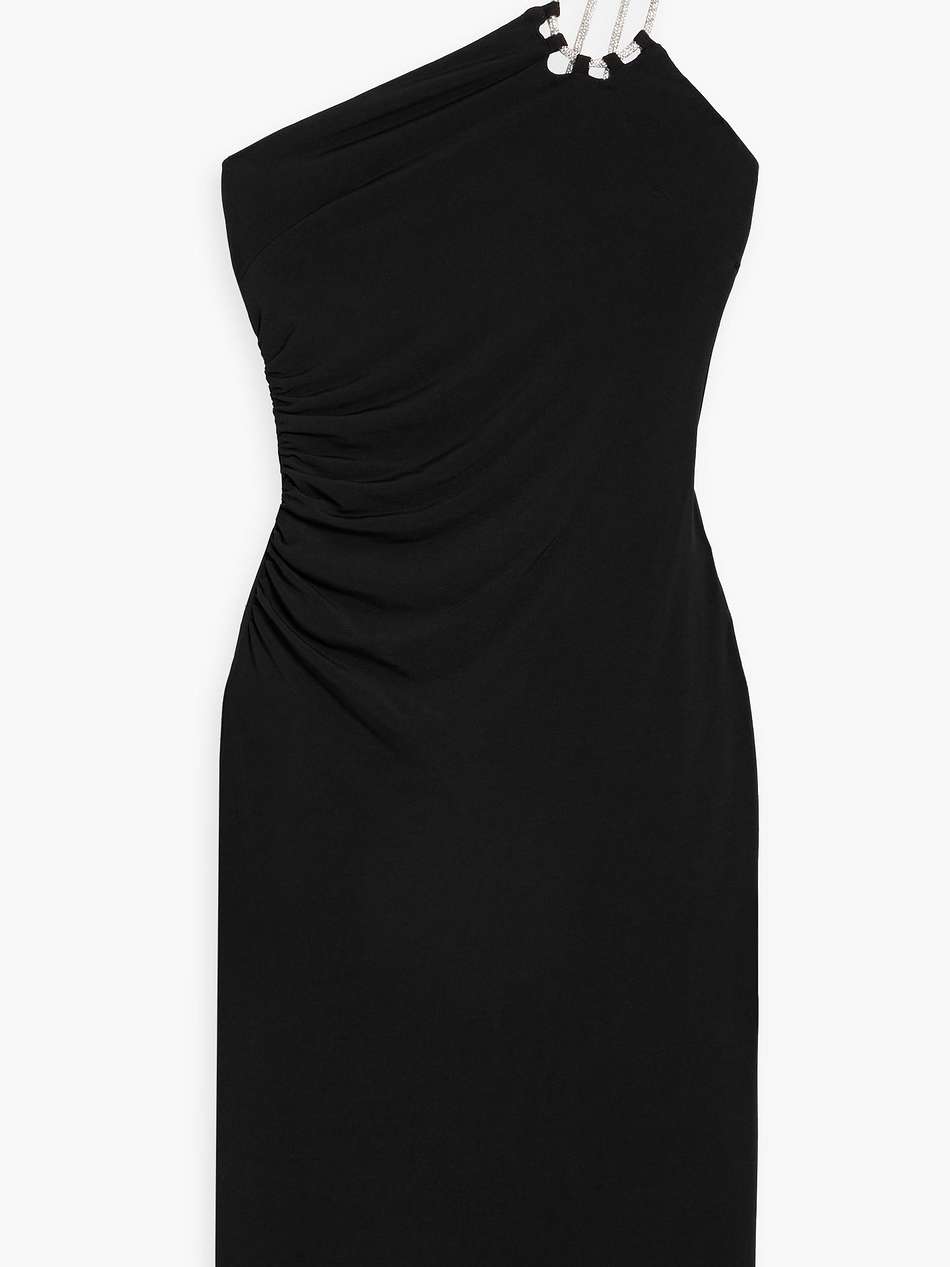 one-shoulder crystal-embellished stretch-jersey dress