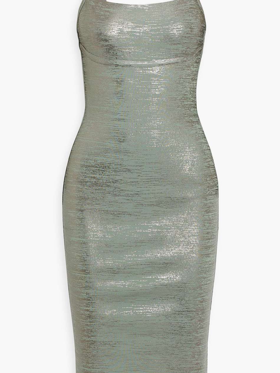 metallic coated bandage dress