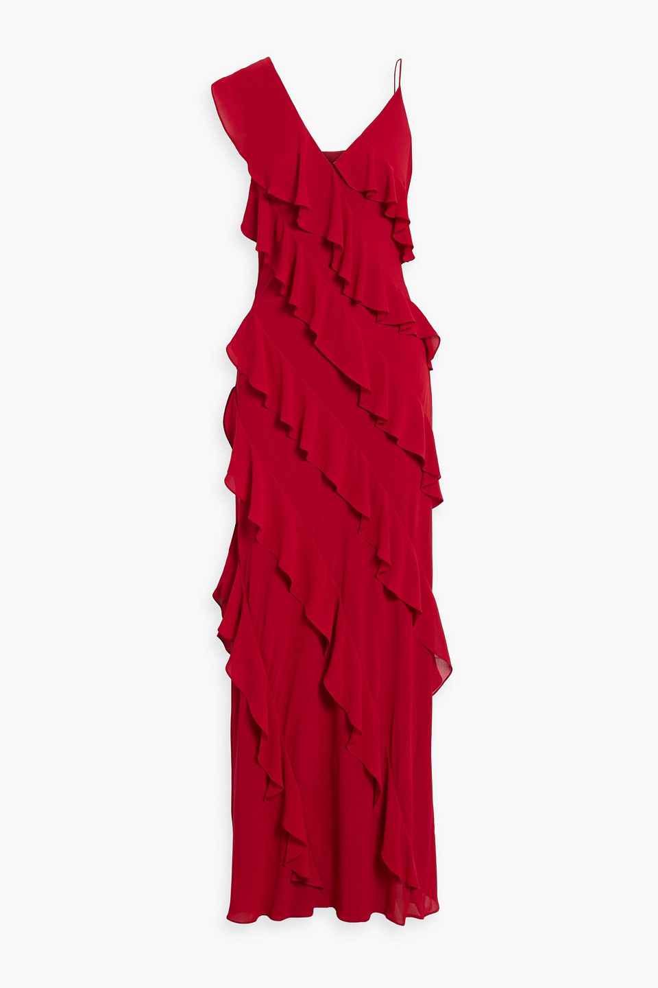 Mikael Aghal Ruffled Chiffon Maxi Dress In Red
