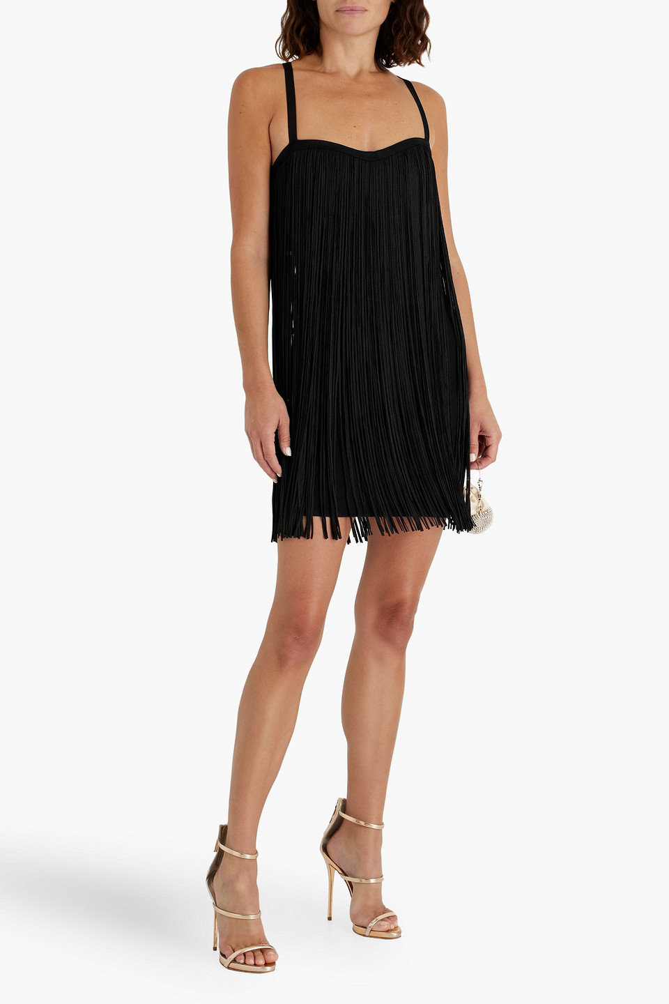 Herve Leger Fringed Bandage Mini Dress In Black
