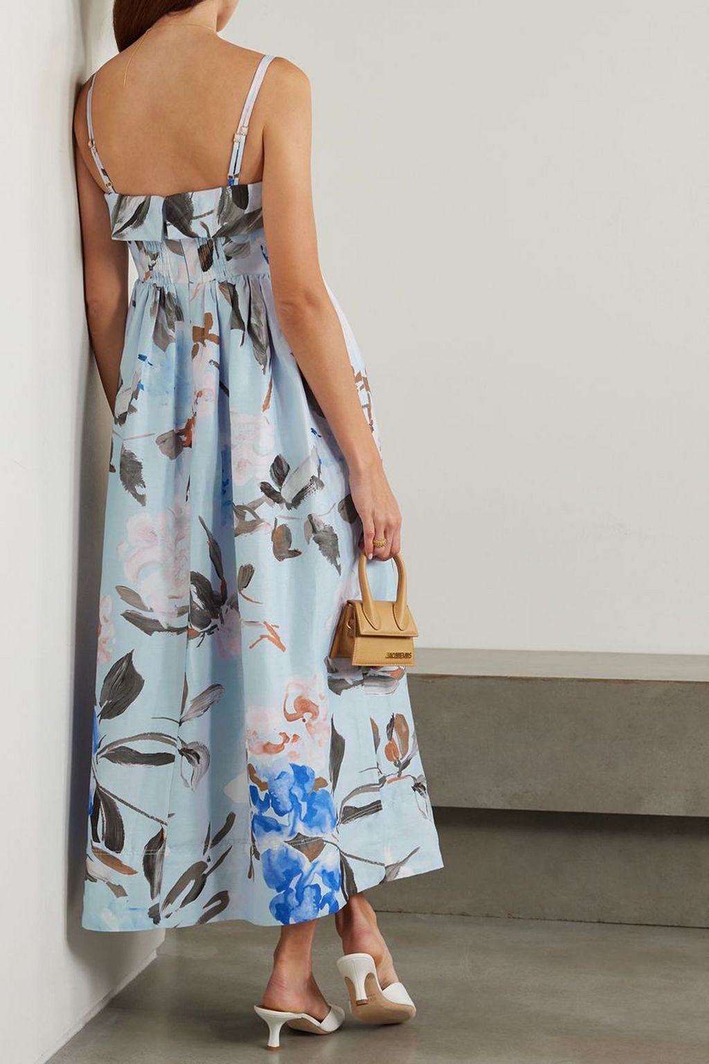 AJE. Untamed gathered floral-print linen-blend midi dress
