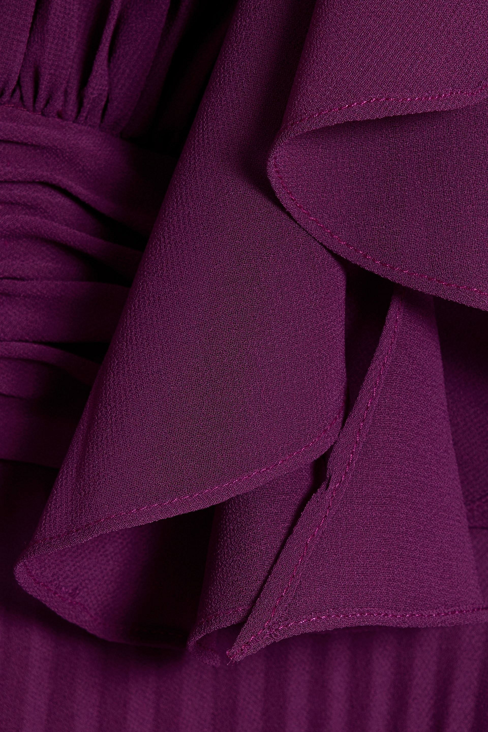 Mikael Aghal Ruffled Plissé-chiffon Maxi Dress In Plum