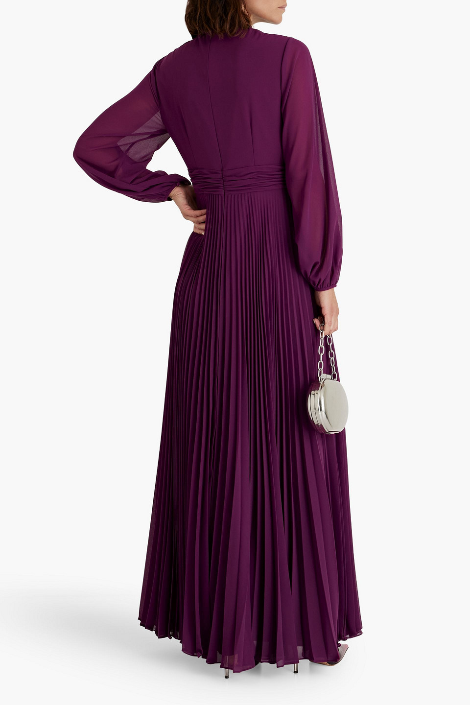 Mikael Aghal Ruffled Plissé-chiffon Maxi Dress In Plum
