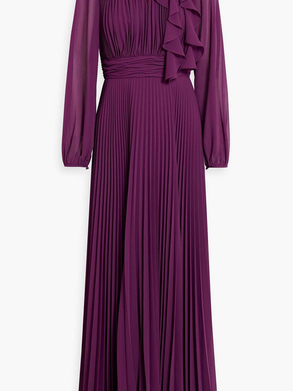ruffled plissé-chiffon maxi dress