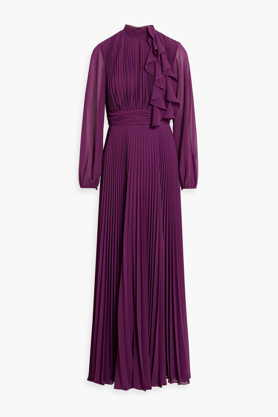 Mikael Aghal Ruffled Plissé-chiffon Maxi Dress In Plum