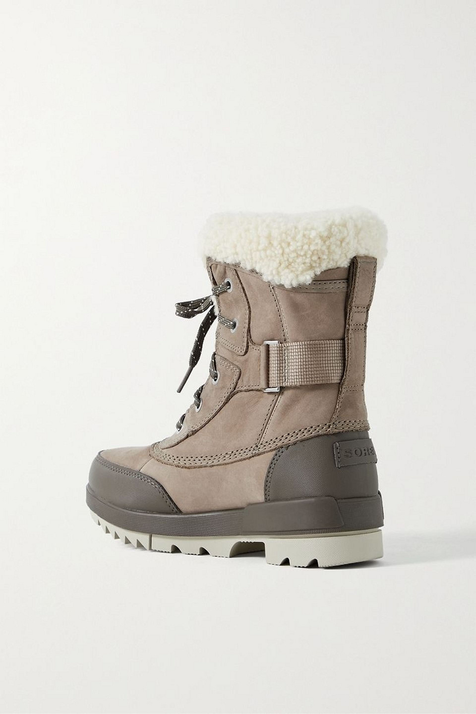 Shop Sorel Tivoli™ Ii Parc Shearling-trimmed Leather Ankle Boots In Taupe