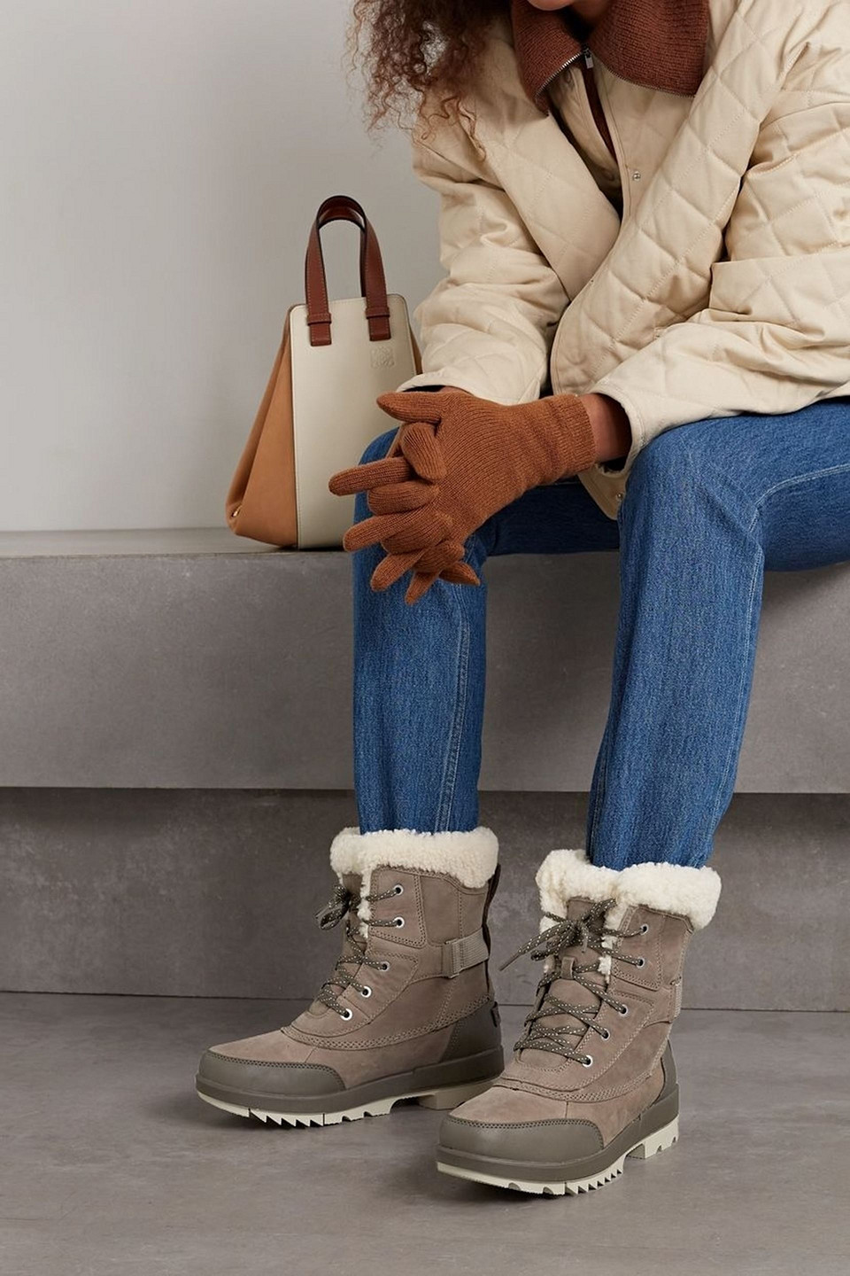 Shop Sorel Tivoli™ Ii Parc Shearling-trimmed Leather Ankle Boots In Taupe
