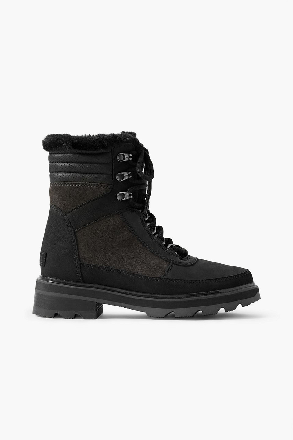 Shop Sorel Lennox Lace Cozy Faux Fur-lined Leather And Suede Ankle Boots In Black