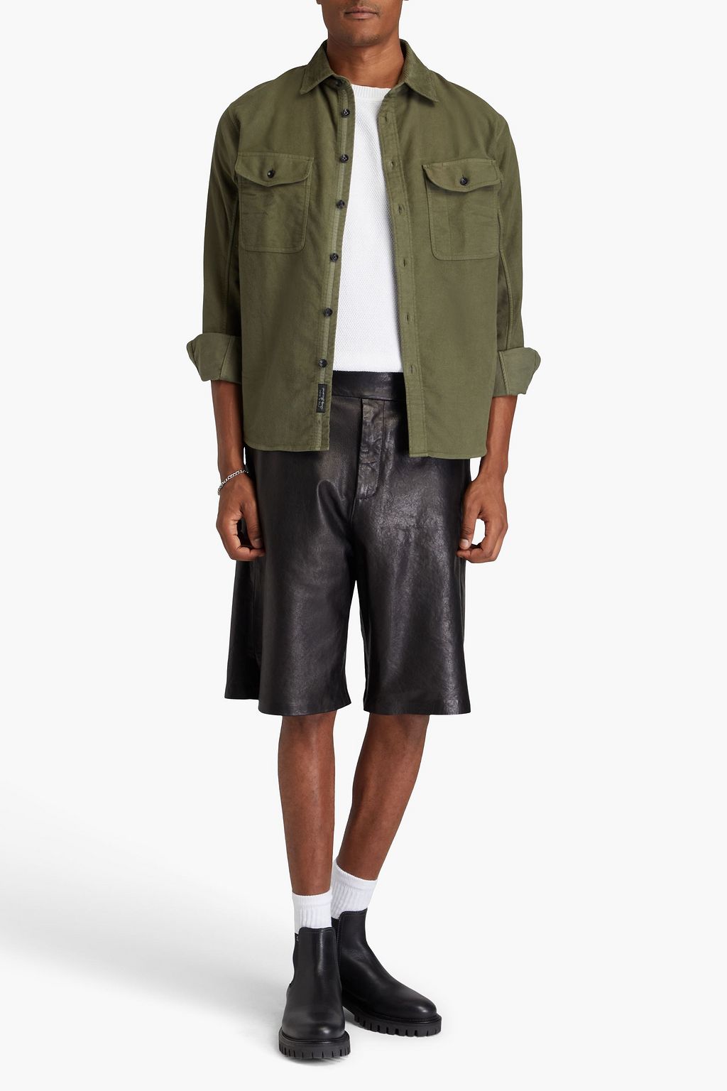 RAG & BONE قميص "جاك" بحواف من المخمل المضلّع ومزيج من القطن وقماش مولسكين
