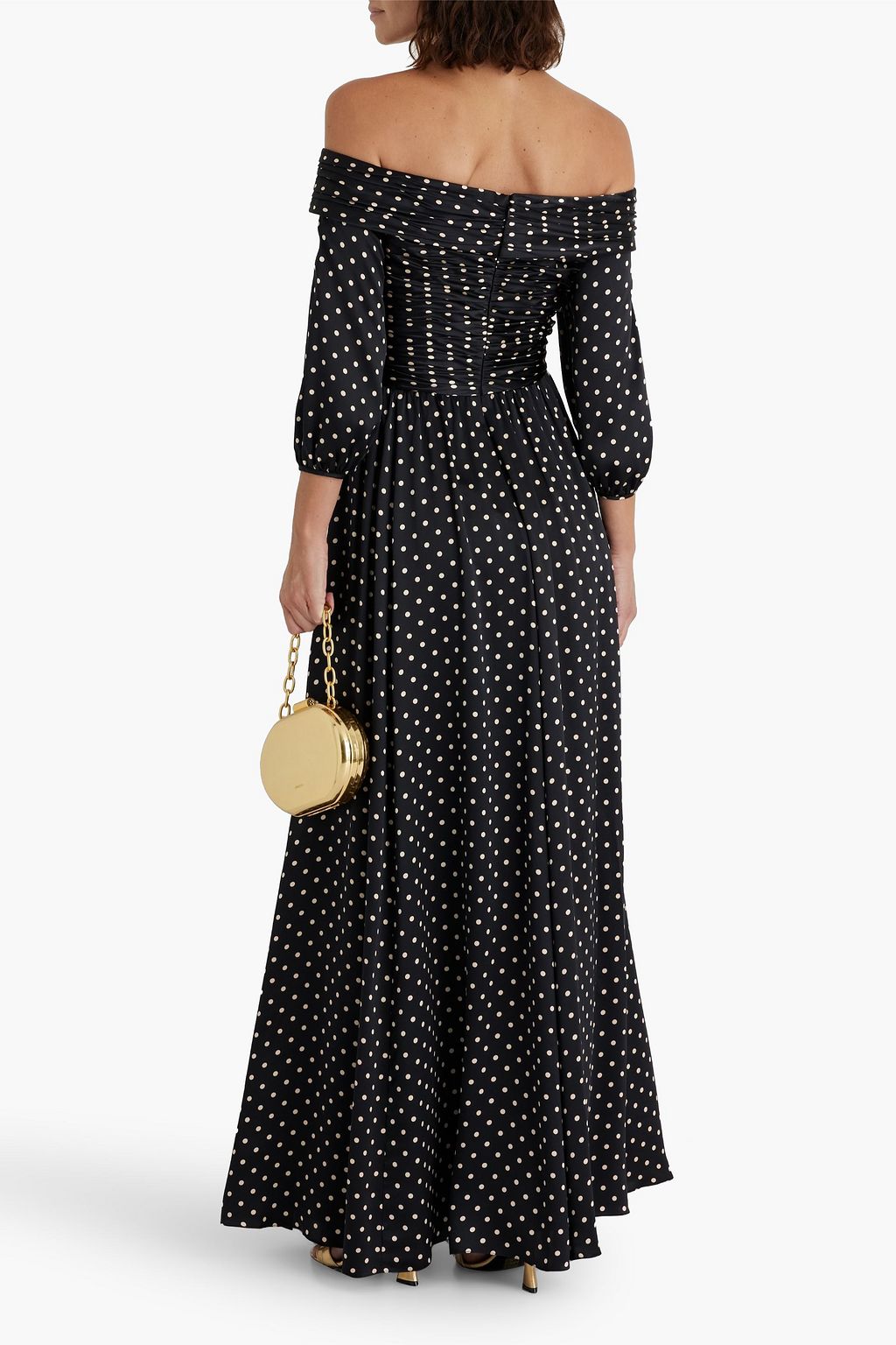 MIKAEL AGHAL Off-the-shoulder polka-dot silk-satin maxi dress