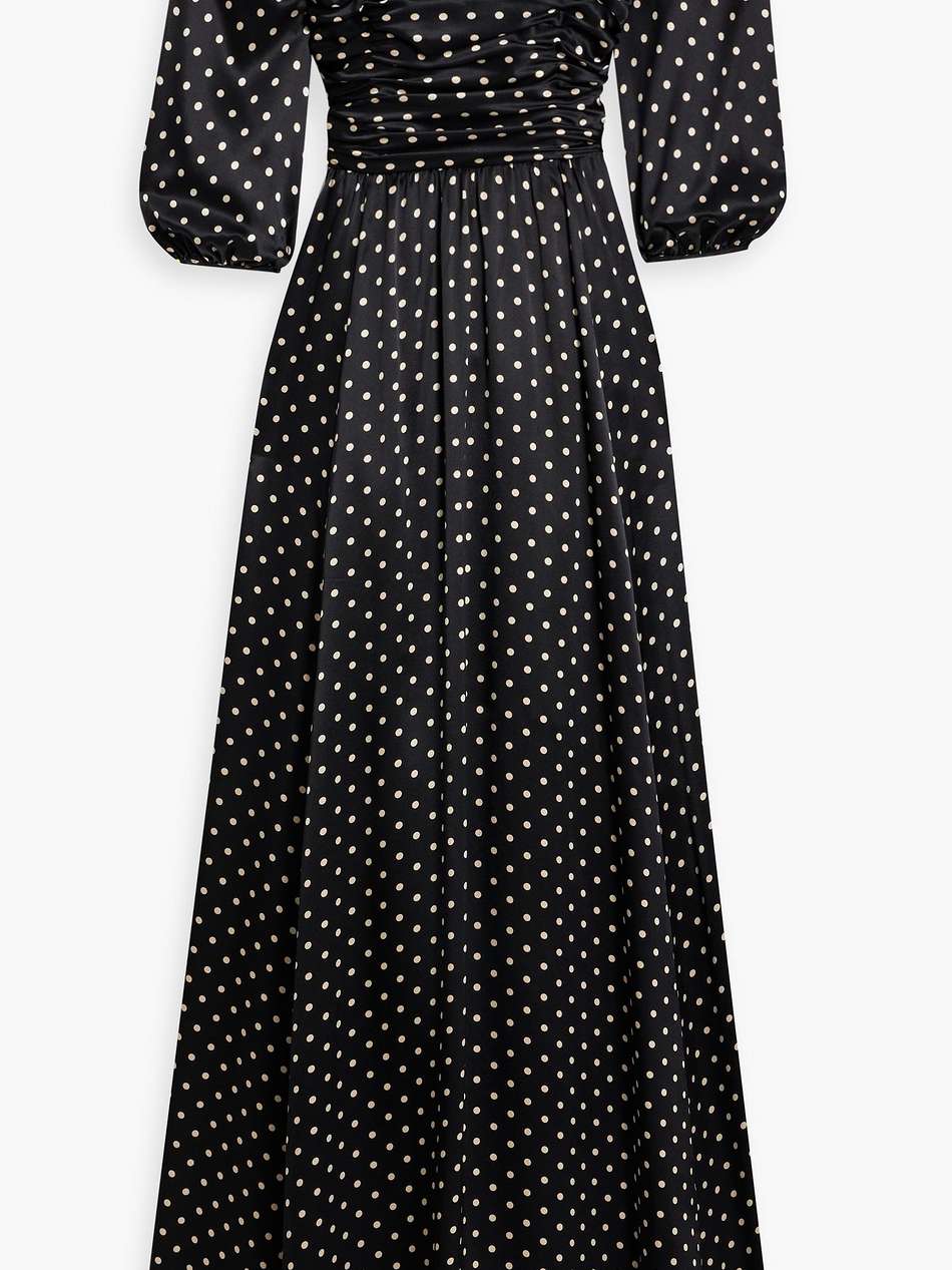 off-the-shoulder polka-dot silk-satin maxi dress