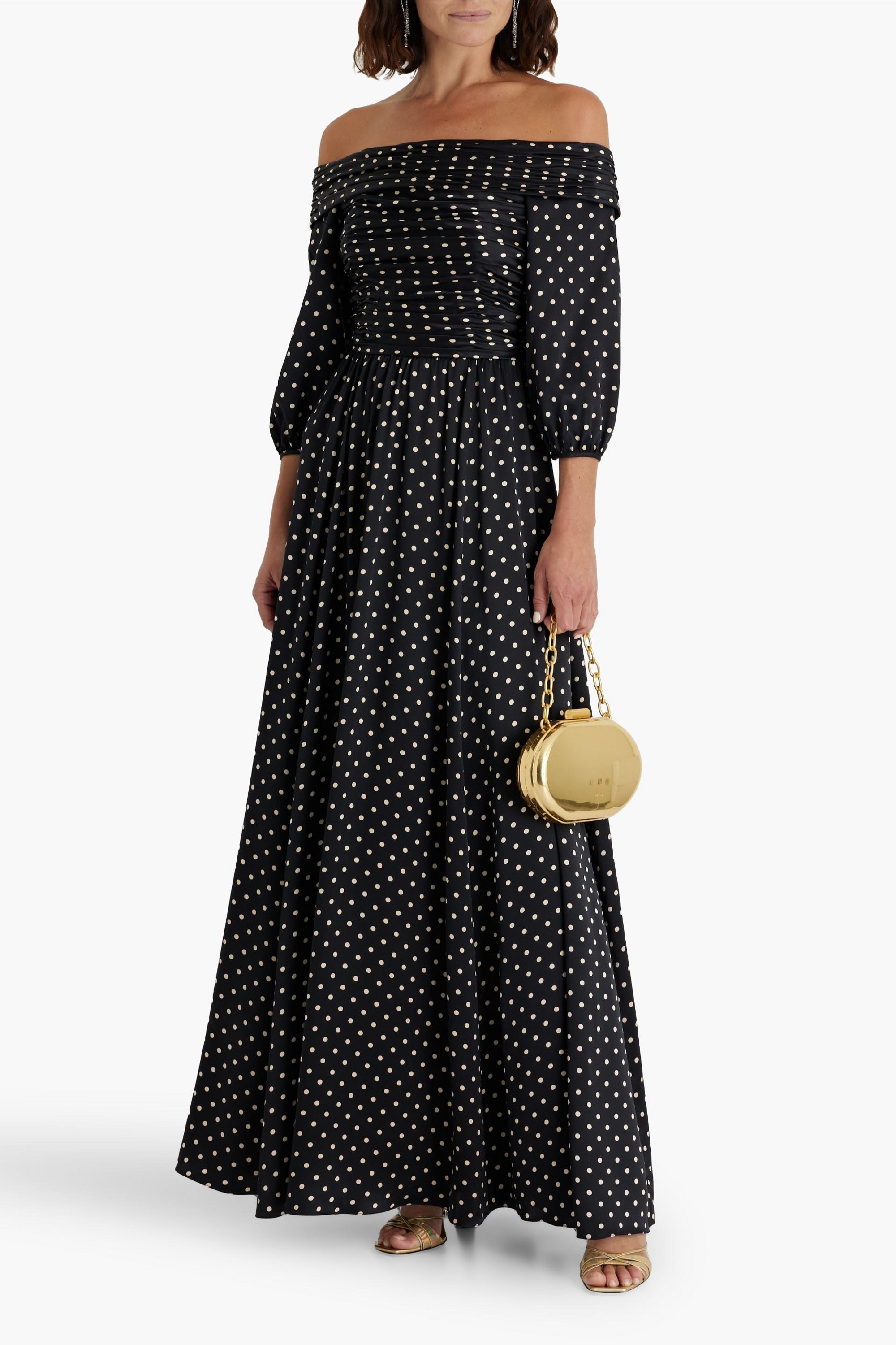 MIKAEL AGHAL Off-the-shoulder polka-dot silk-satin maxi dress
