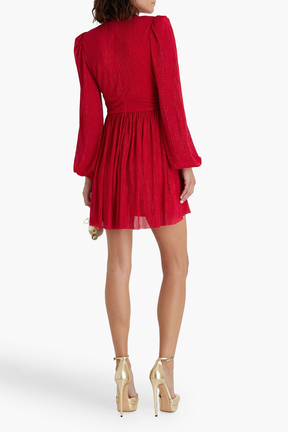 Rebecca Vallance Samantha Cutout Metallic Plissé-tulle Mini Dress In Red