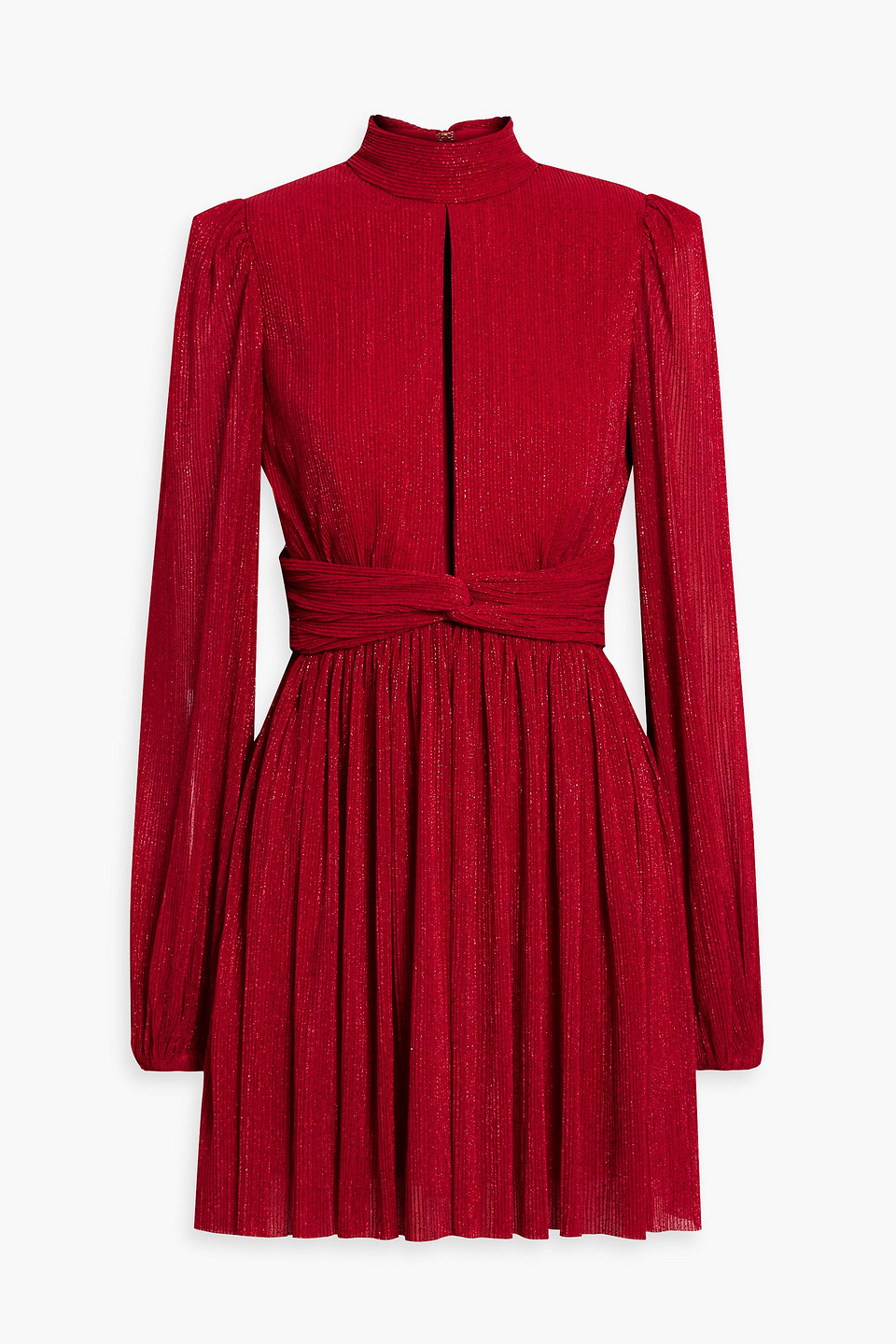 Rebecca Vallance Samantha Cutout Metallic Plissé-tulle Mini Dress In Red