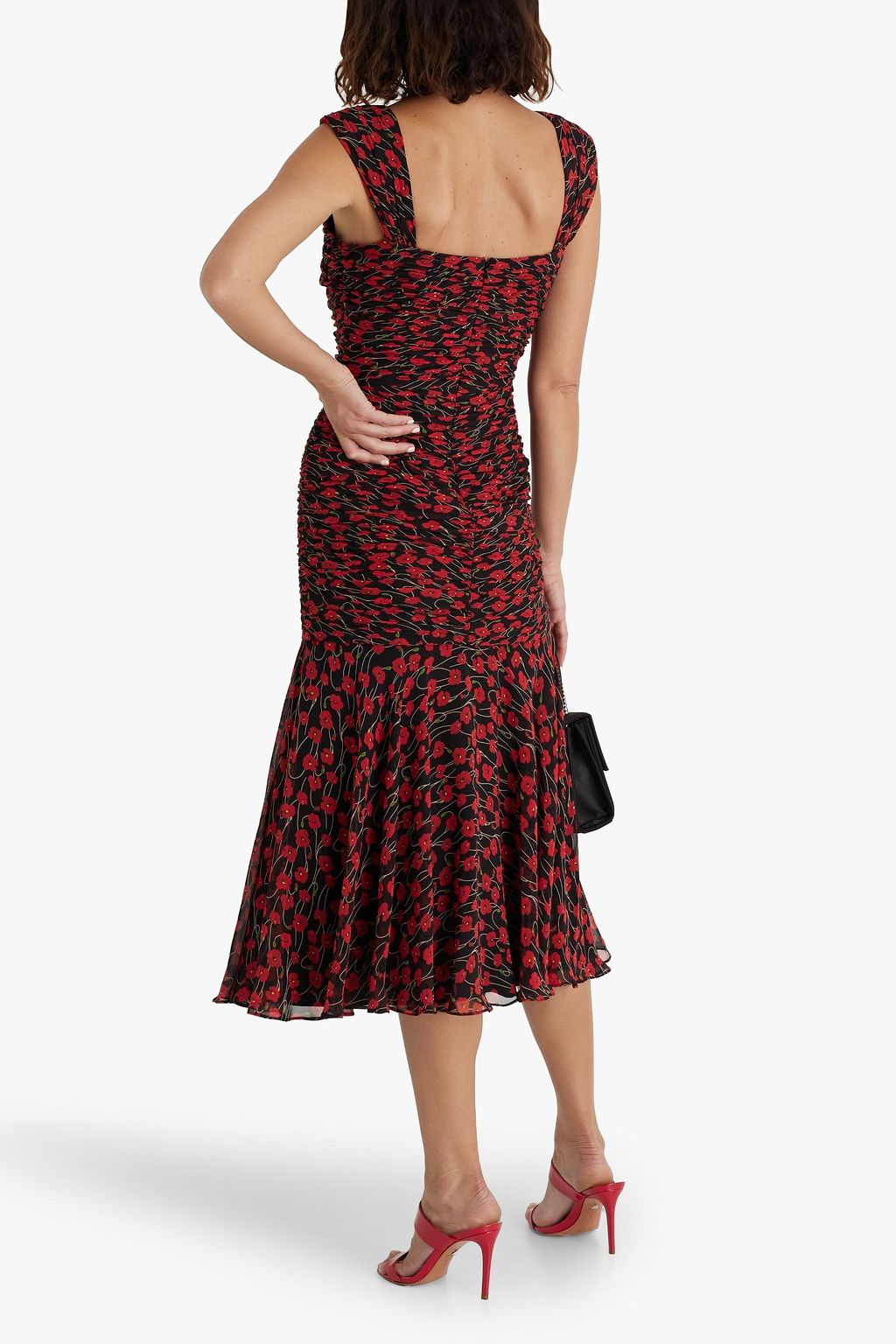 MIKAEL AGHAL Ruched floral-print chiffon midi dress