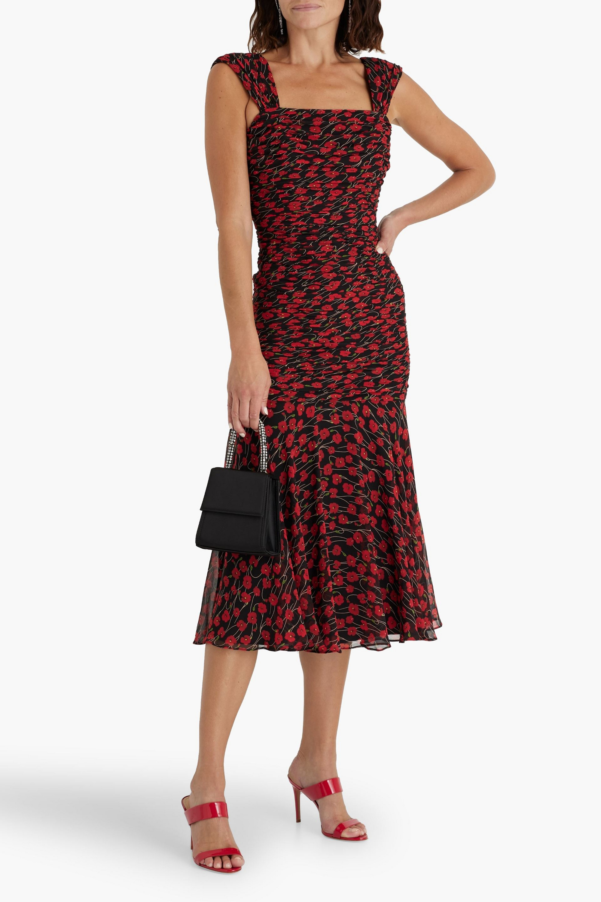 MIKAEL AGHAL Ruched floral-print chiffon midi dress