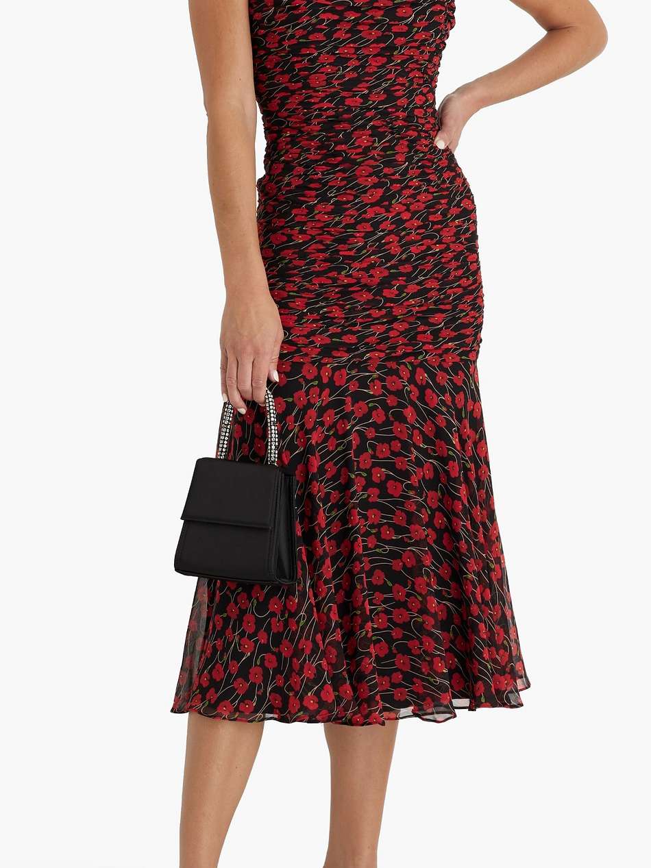 ruched floral-print chiffon midi dress