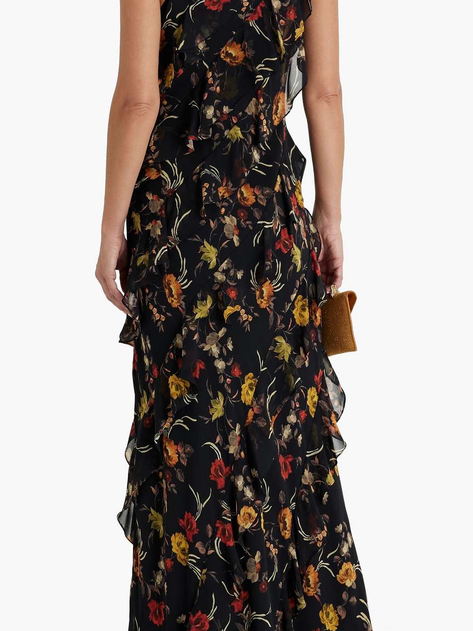 ruffled floral-print chiffon maxi dress