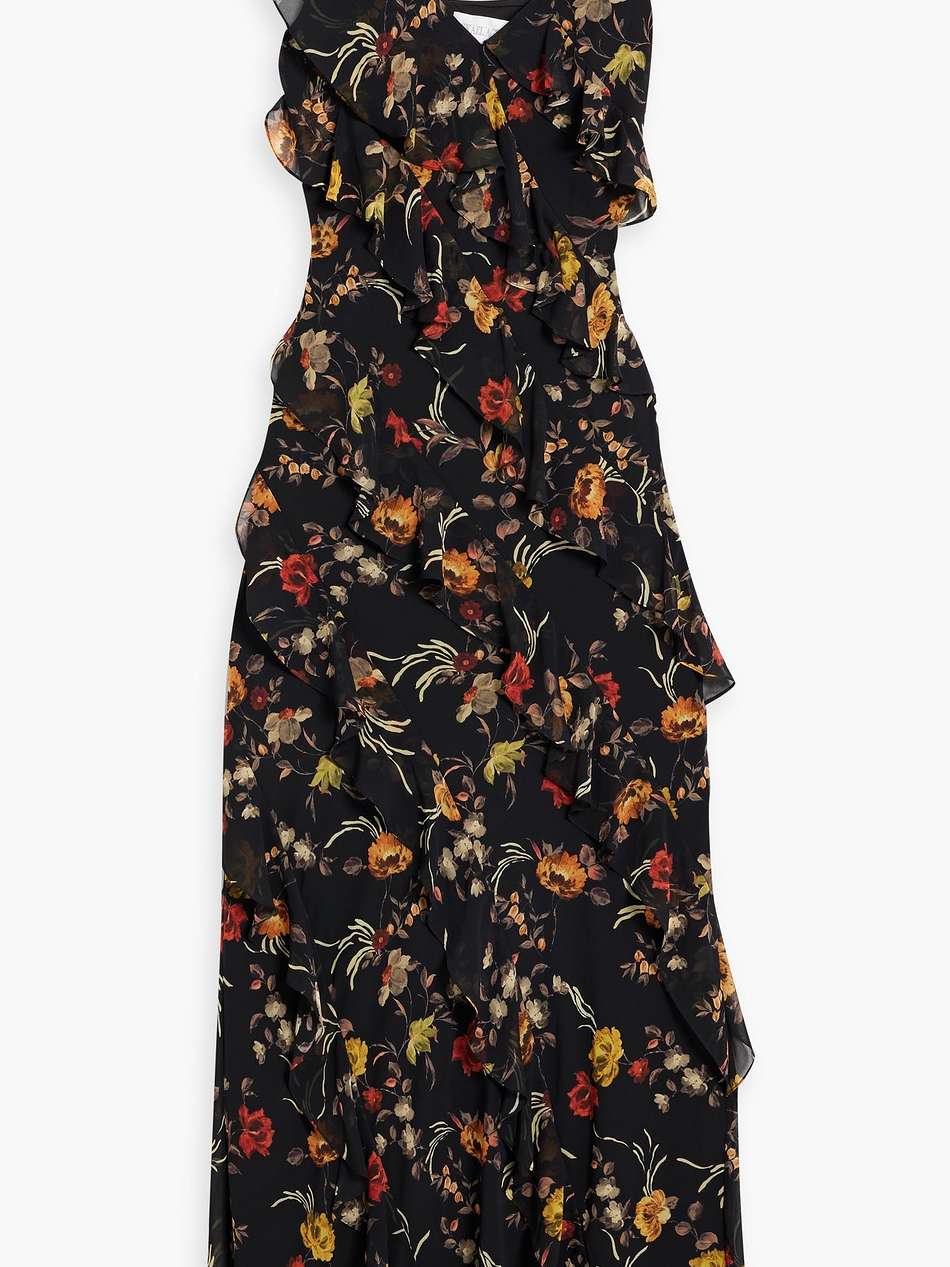 ruffled floral-print chiffon maxi dress