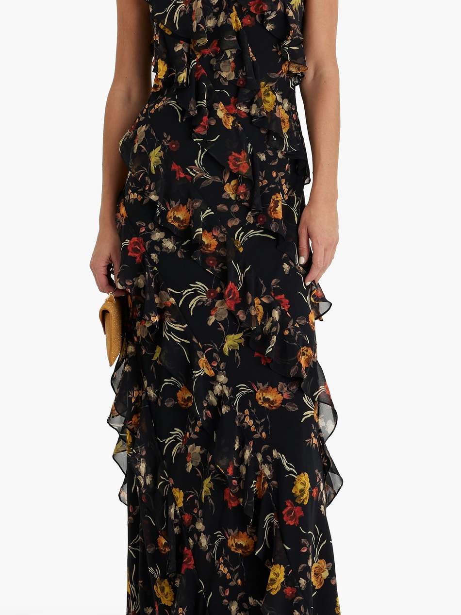 ruffled floral-print chiffon maxi dress