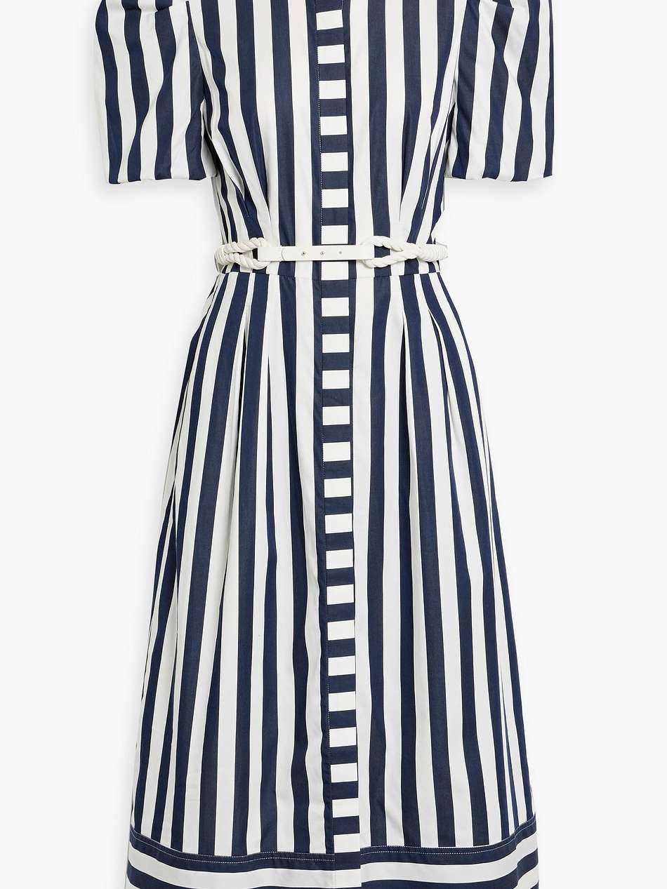 katerina belted striped cotton-poplin midi shirt dress