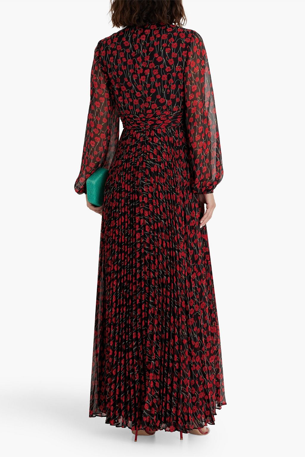 MIKAEL AGHAL Cutout floral-print plissé-chiffon maxi dress
