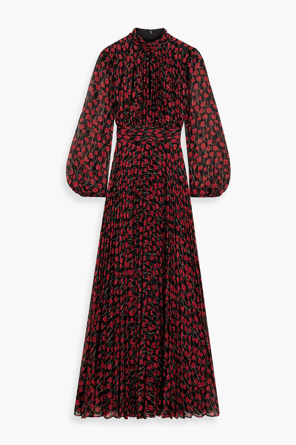 Mikael Aghal Cutout Floral-print Plissé-chiffon Maxi Dress In Red
