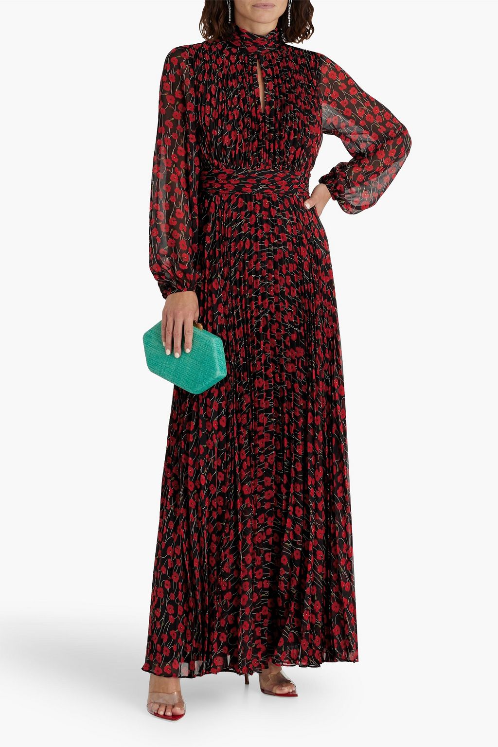 MIKAEL AGHAL Cutout floral-print plissé-chiffon maxi dress