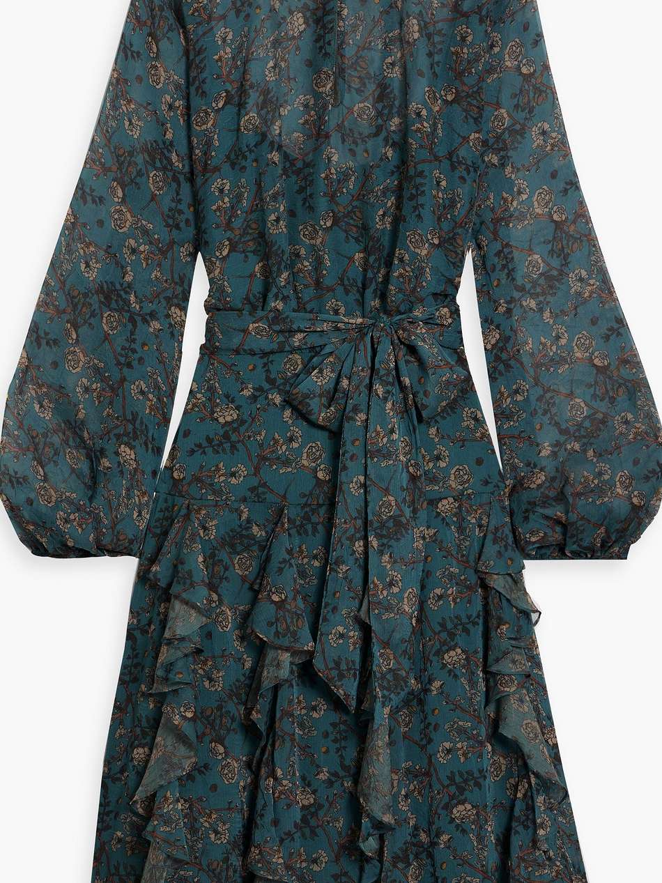 ruffled floral-print chiffon dress