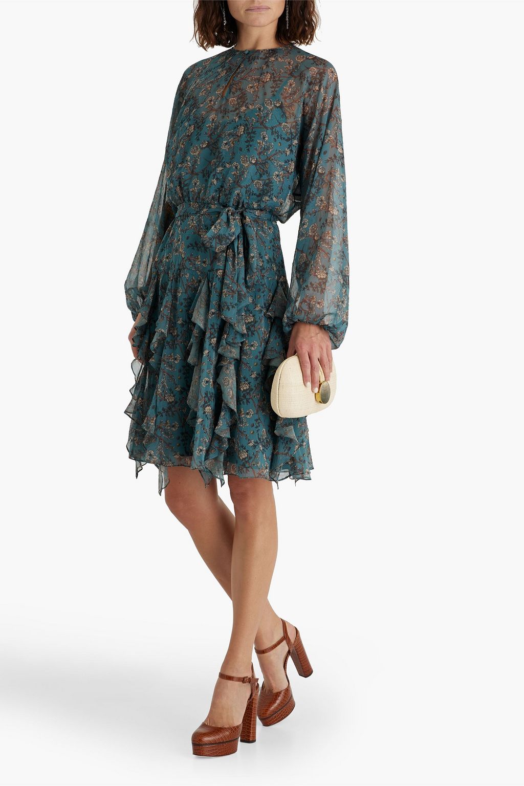 MIKAEL AGHAL Ruffled floral-print chiffon dress