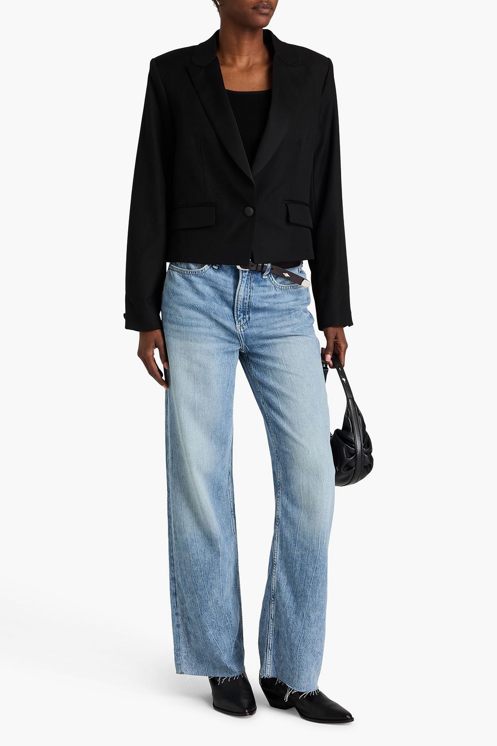 RAG & BONE جينز بأرجل واسعة وخصر مرتفع وبتأثير معتق