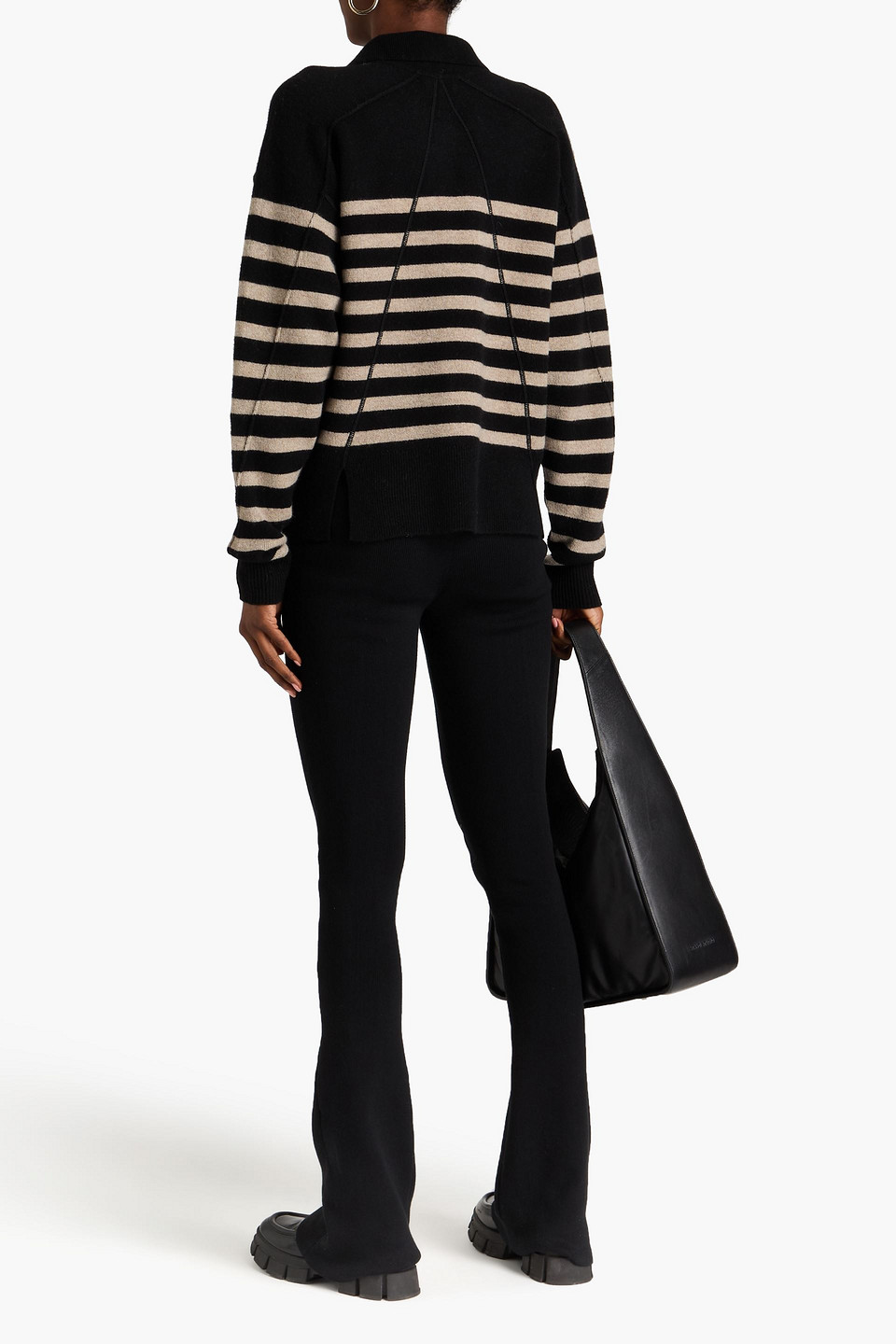  Rag & Bone - Bridget Gestreifter Pullover Aus Einer Wollmischung Mit Polokragen - Schwarz - L 