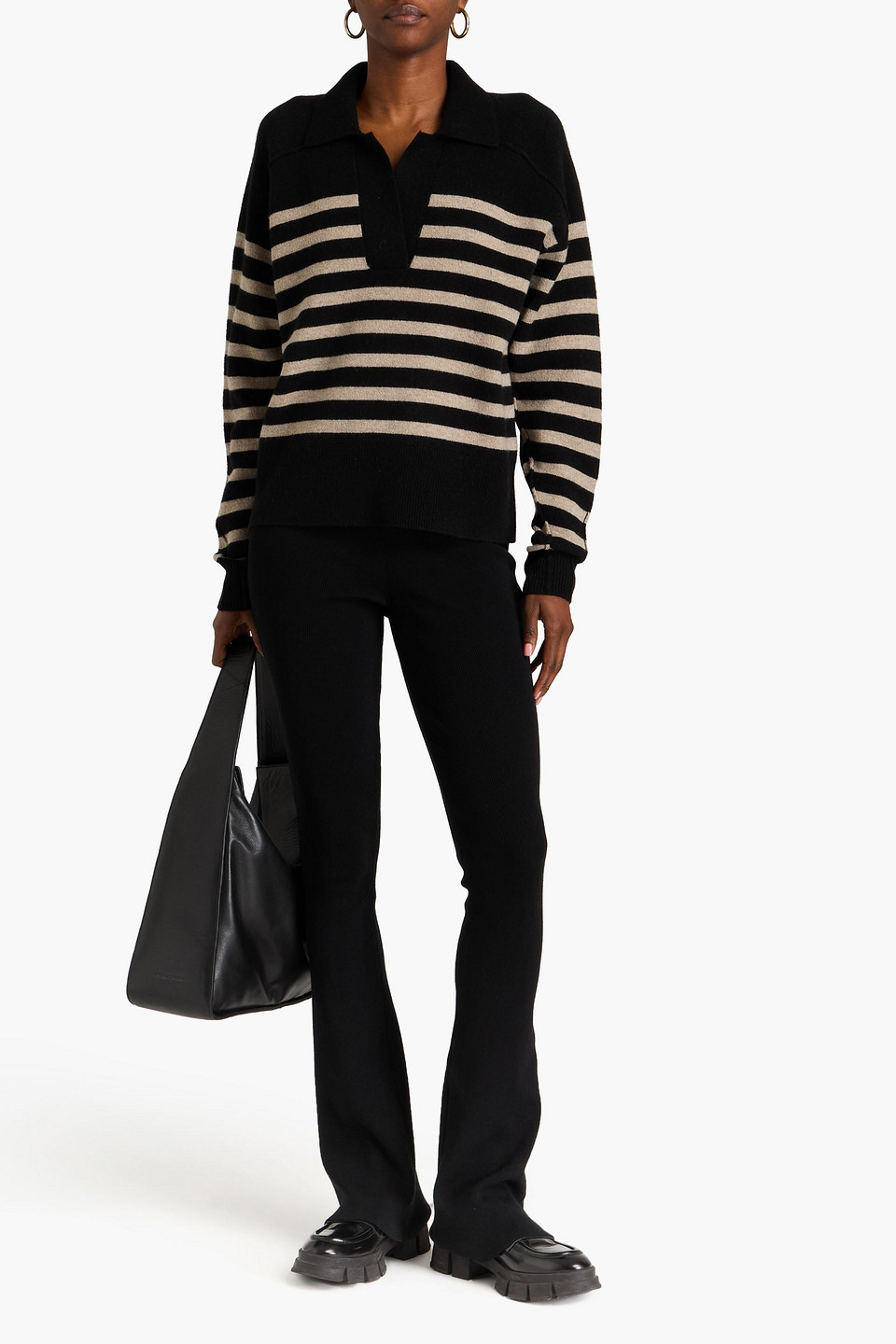  Rag & Bone - Bridget Gestreifter Pullover Aus Einer Wollmischung Mit Polokragen - Schwarz - L 