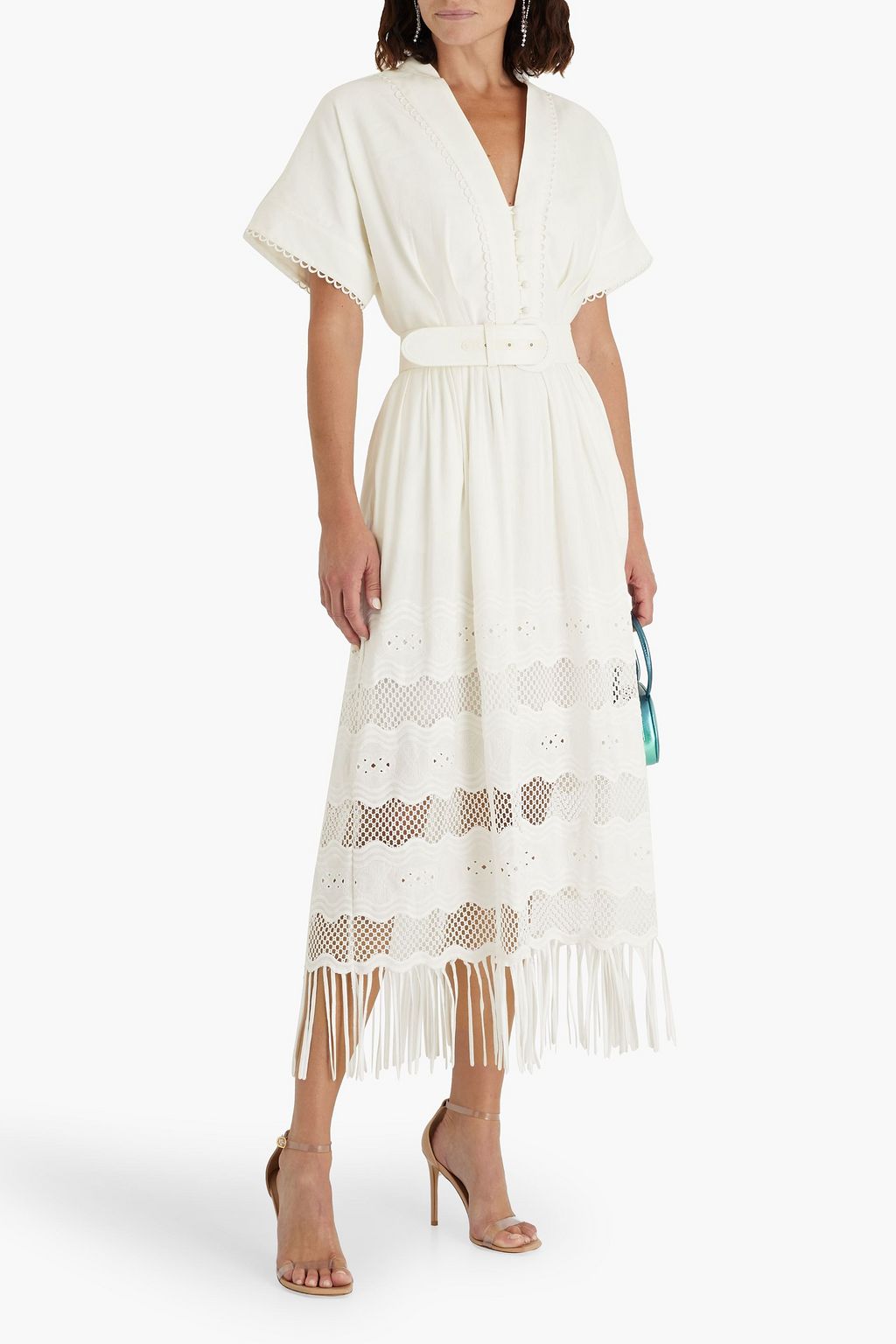 REBECCA VALLANCE Giovanni fringed linen-blend midi shirt dress
