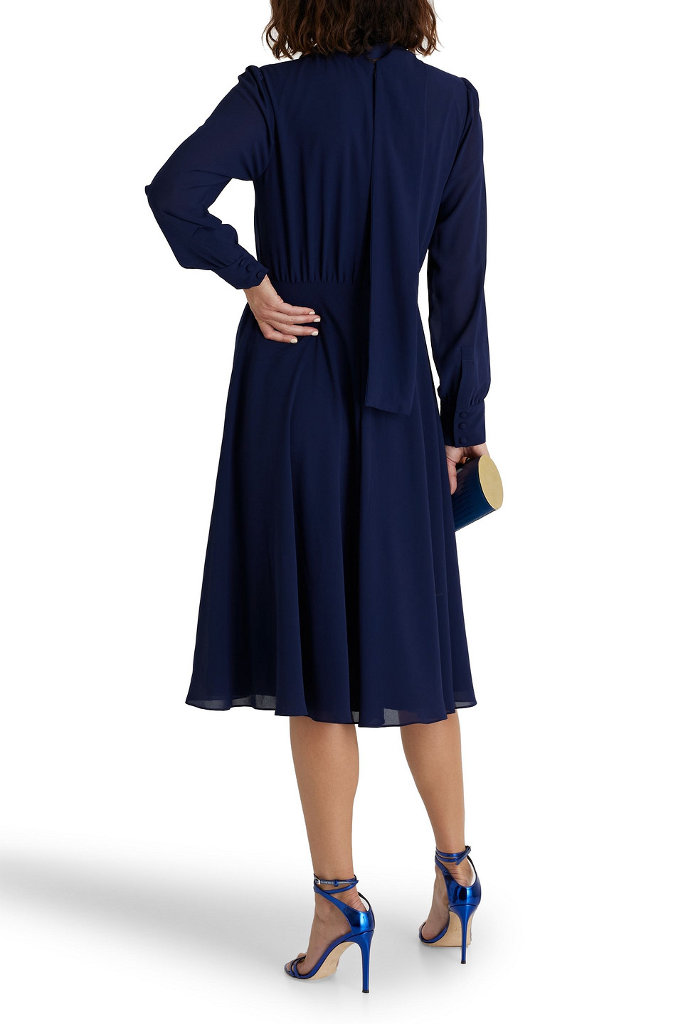 Mikael Aghal Draped Crepe Midi Dress In Navy