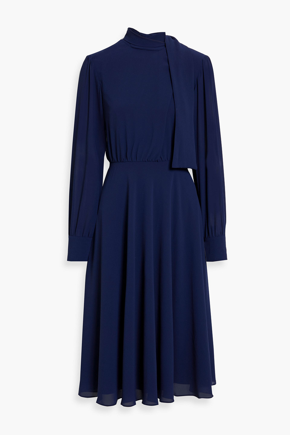 Mikael Aghal Draped Crepe Midi Dress In Navy
