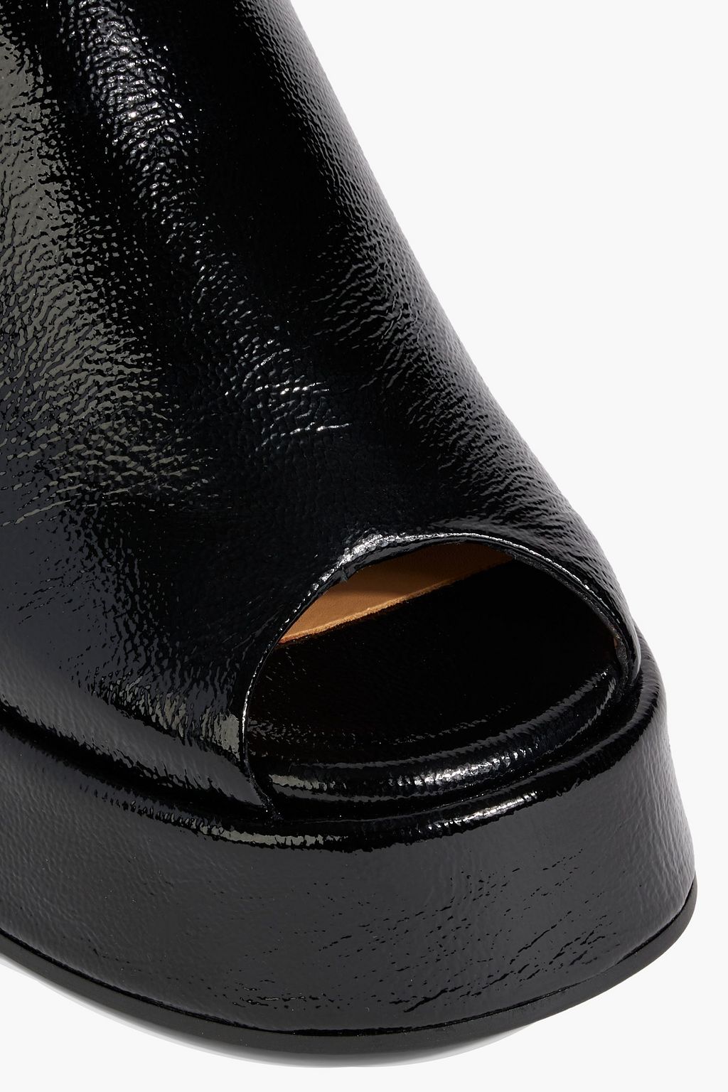 GANNI Retro crinkled patent-leather platform mules