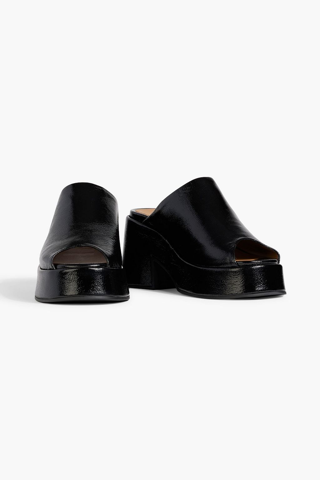GANNI Retro crinkled patent-leather platform mules