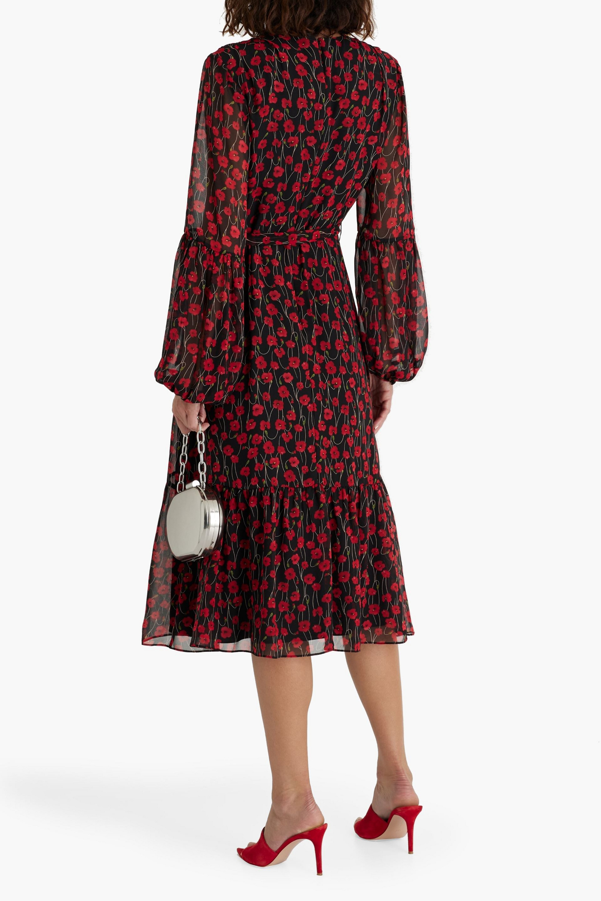 MIKAEL AGHAL Belted floral-print chiffon midi dress thumbnail