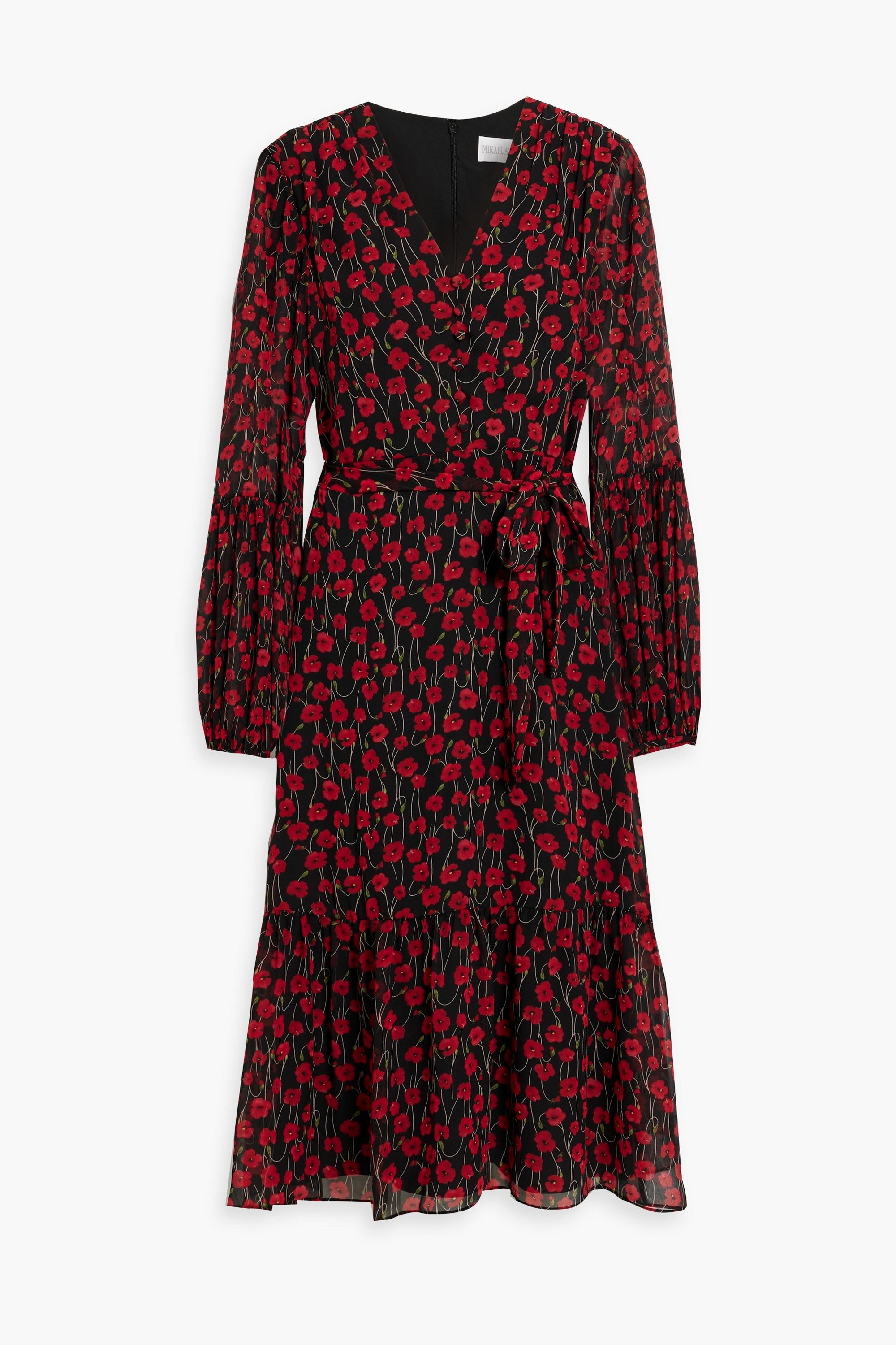 MIKAEL AGHAL Belted floral-print chiffon midi dress thumbnail