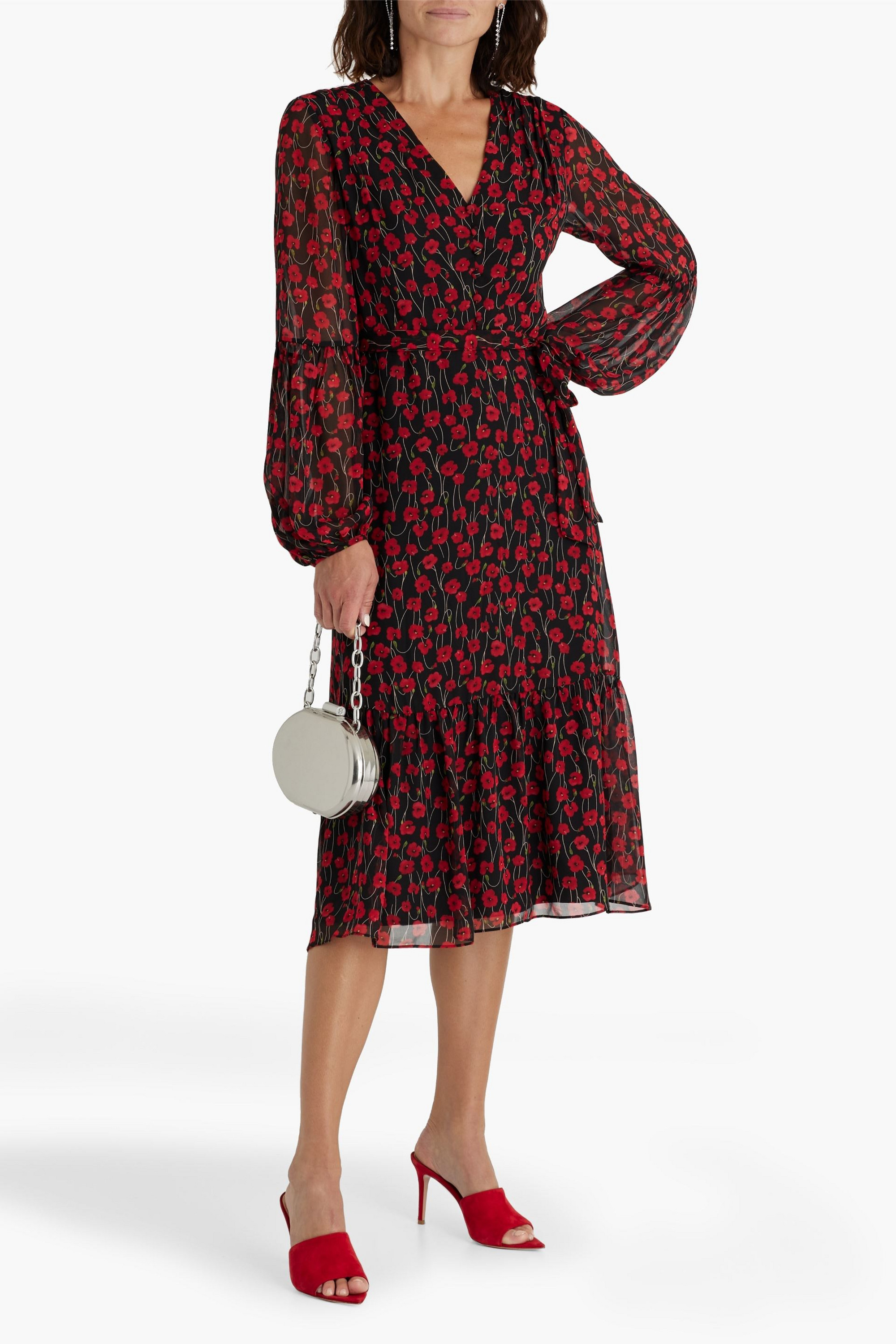MIKAEL AGHAL Belted floral-print chiffon midi dress