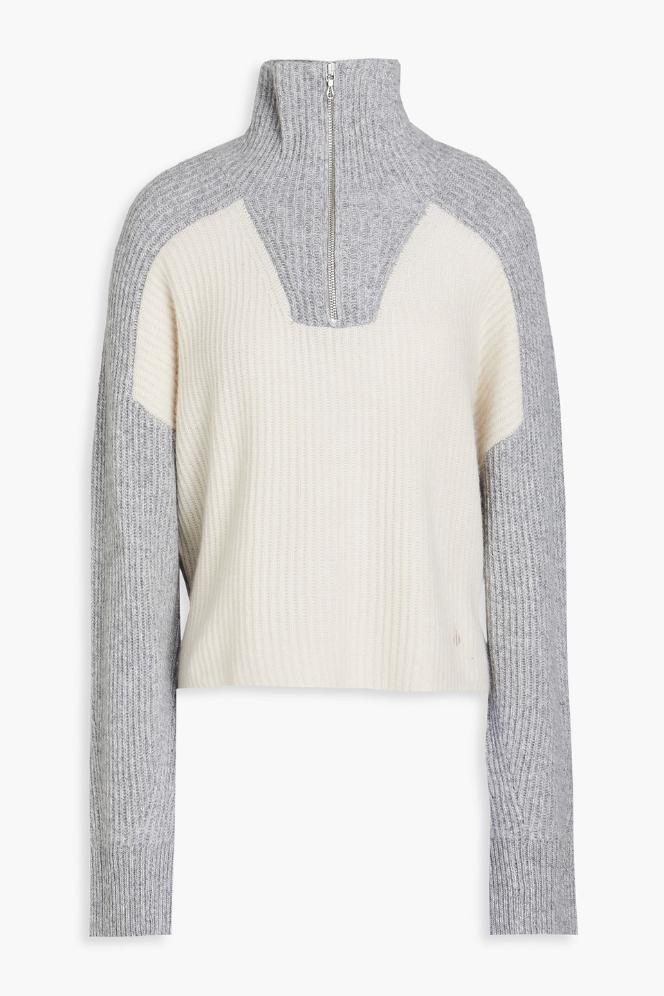 Rag & Bone Pierce Two-tone Ribbed Cashmere Half-zip Jumper In Grey