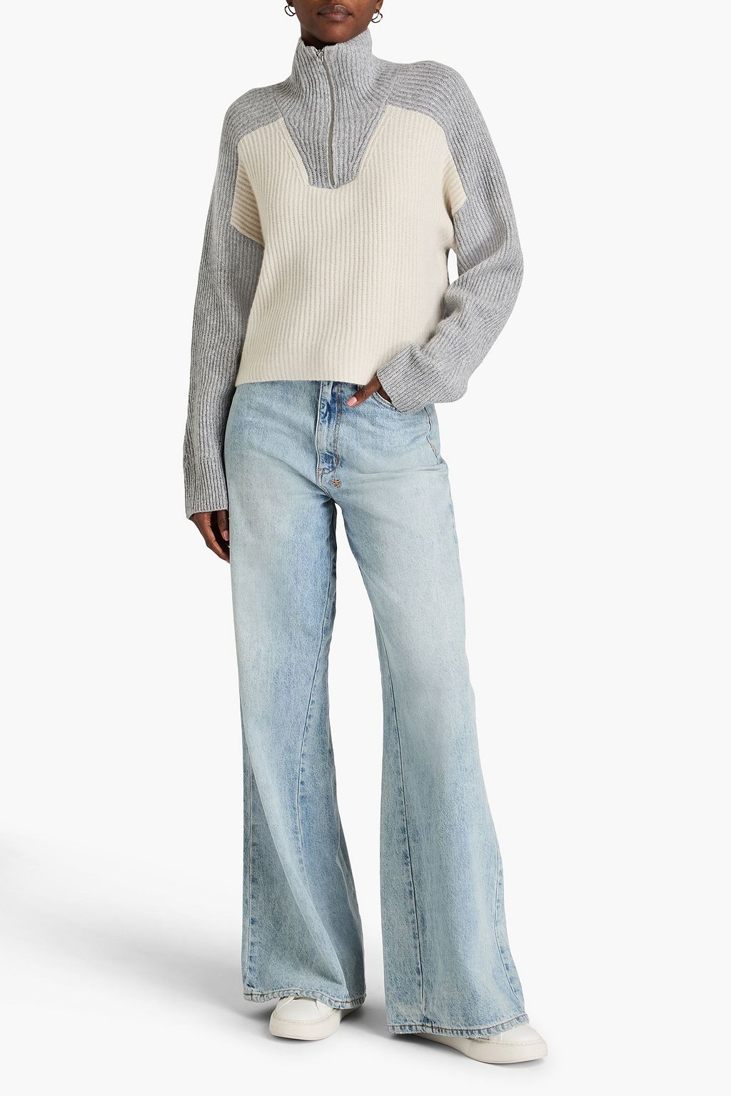 RAG & BONE كنزة رياضية Pierce من الكشمير بتصميم مضلّع بلونين وبنصف سحاب