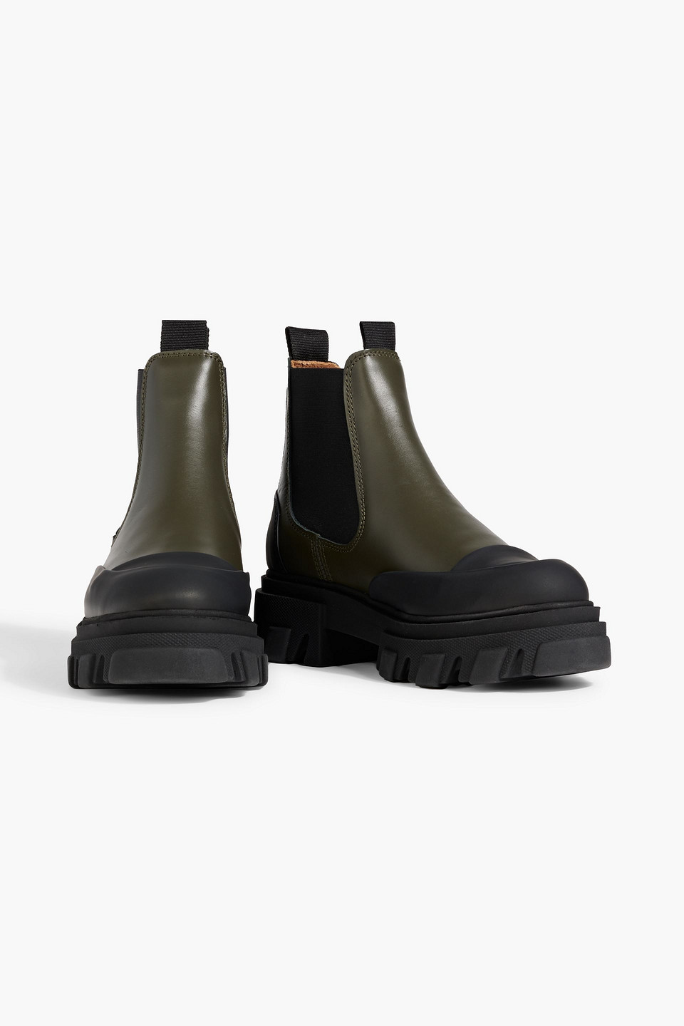 Ganni Mid Chelsea Boots In Army Green