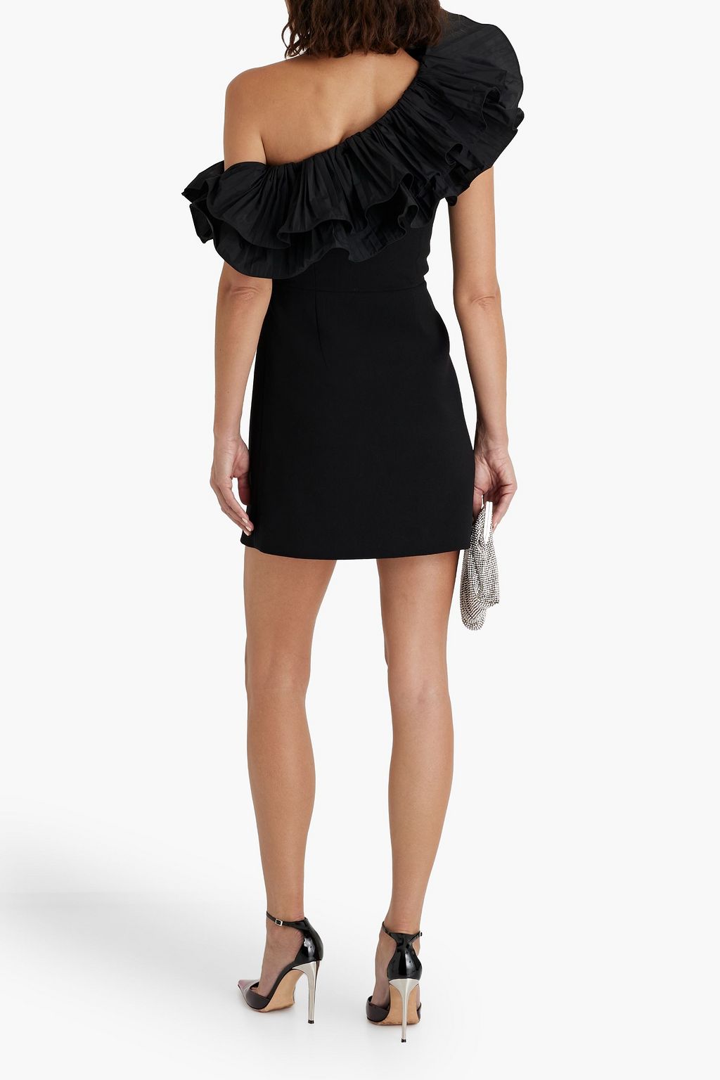 REBECCA VALLANCE One-shoulder taffeta-paneled crepe mini dress