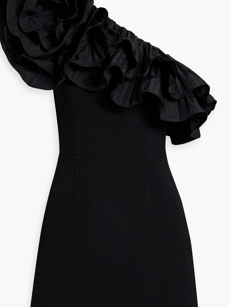 one-shoulder taffeta-paneled crepe mini dress
