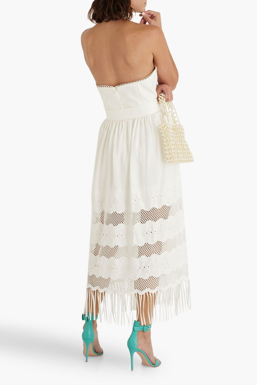 REBECCA VALLANCE Giovanni fringed linen-blend halterneck midi dress