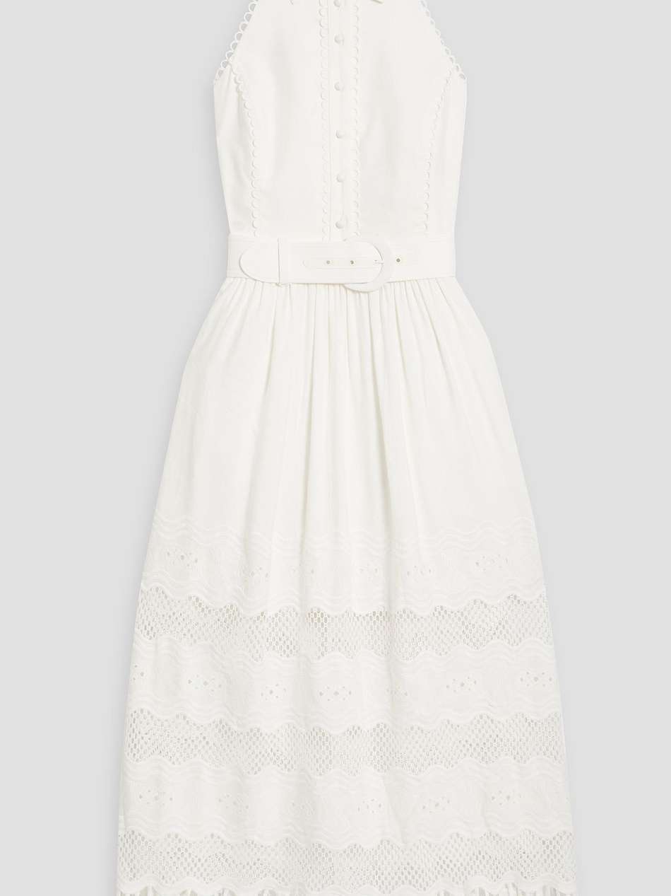 giovanni fringed linen-blend halterneck midi dress