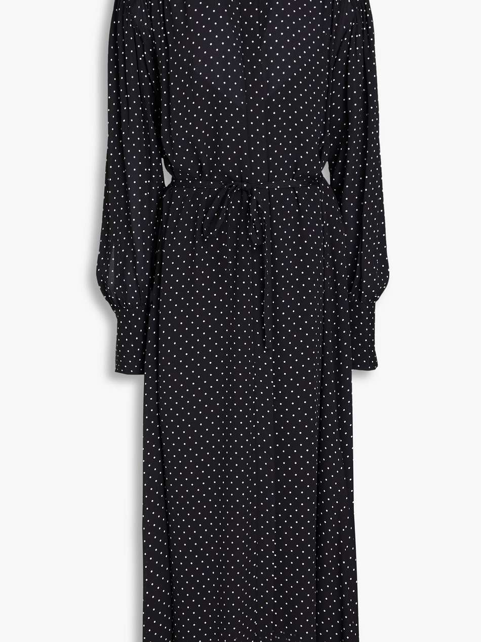 aubrey belted polka-dot crepe maxi shirt dress
