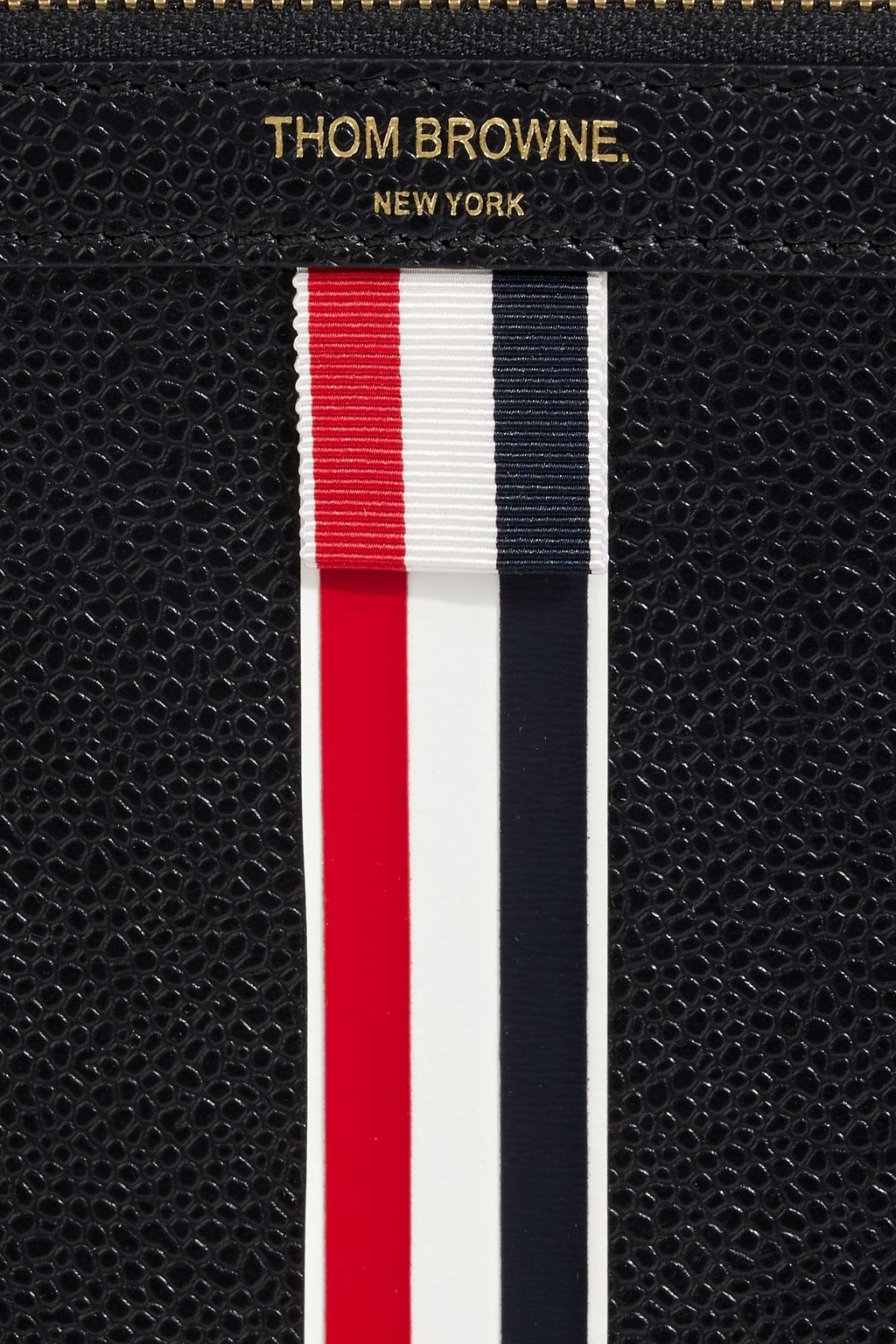 THOM BROWNE Striped pebbled-leather pouch